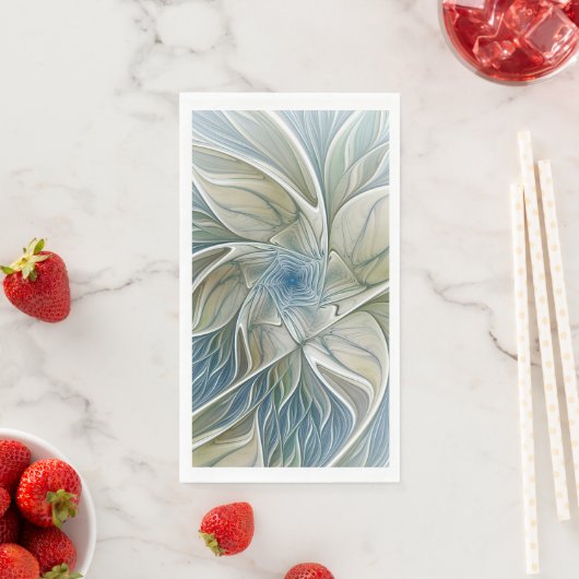 Floral Dream Pattern Abstract Blue Khaki Fractal Servet (Insitu)