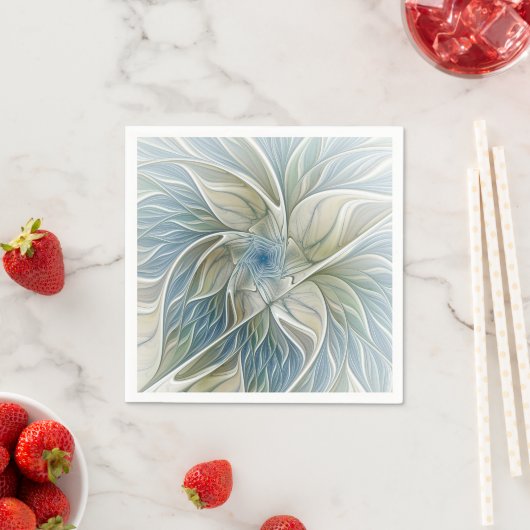 Floral Dream Pattern Abstract Blue Khaki Fractal Servetten (Insitu)