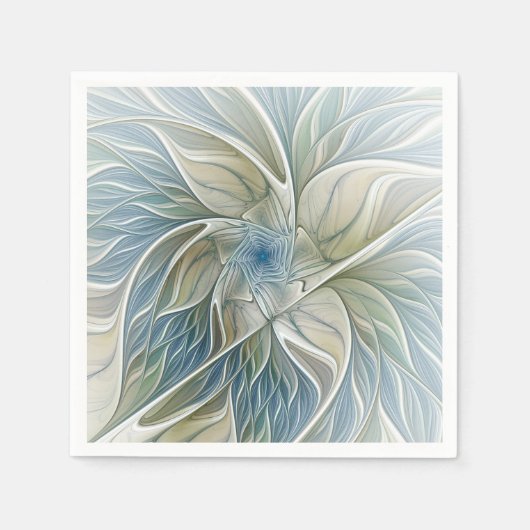Floral Dream Pattern Abstract Blue Khaki Fractal Servetten (Voorkant)