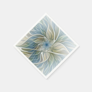 Floral Dream Pattern Abstract Blue Khaki Fractal Servetten