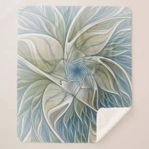 Floral Dream Pattern Abstract Blue Khaki Fractal Sherpa Deken