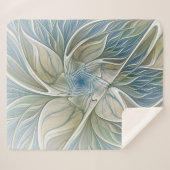 Floral Dream Pattern Abstract Blue Khaki Fractal Sherpa Deken (Voorkant (horizontaal))