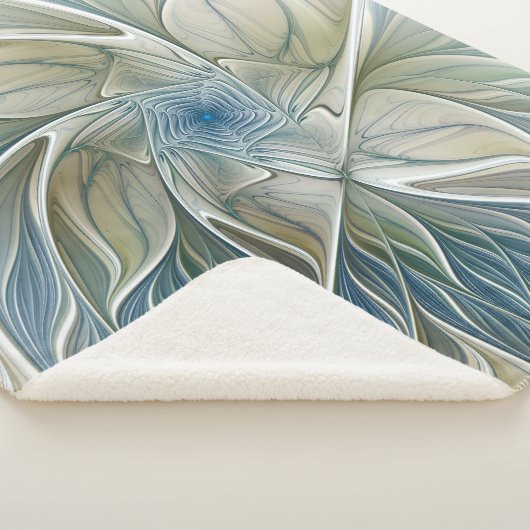 Floral Dream Pattern Abstract Blue Khaki Fractal Sherpa Deken (3/4)