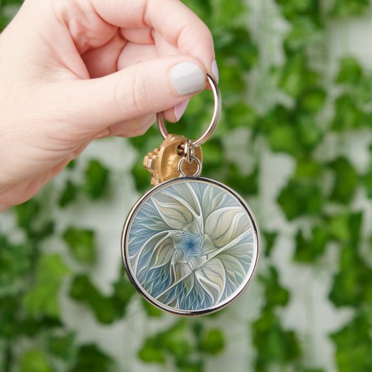 Floral Dream Pattern Abstract Blue Khaki Fractal Sleutelhanger (Hand)