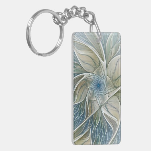 Floral Dream Pattern Abstract Blue Khaki Fractal Sleutelhanger (Voorkant Links)