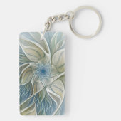 Floral Dream Pattern Abstract Blue Khaki Fractal Sleutelhanger (achterkant)