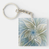 Floral Dream Pattern Abstract Blue Khaki Fractal Sleutelhanger (voorkant)