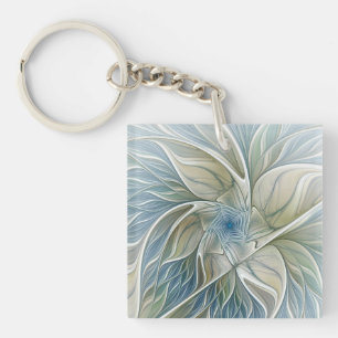 Floral Dream Pattern Abstract Blue Khaki Fractal Sleutelhanger