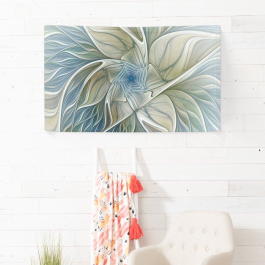 Floral Dream Pattern Abstract Blue Khaki Fractal Spandoek (Insitu)