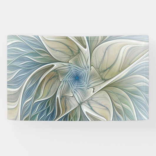 Floral Dream Pattern Abstract Blue Khaki Fractal Spandoek (Horizontaal)