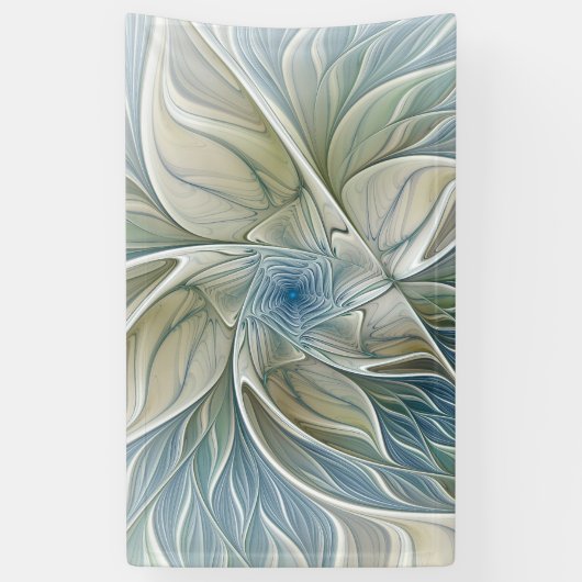 Floral Dream Pattern Abstract Blue Khaki Fractal Spandoek (Verticaal)