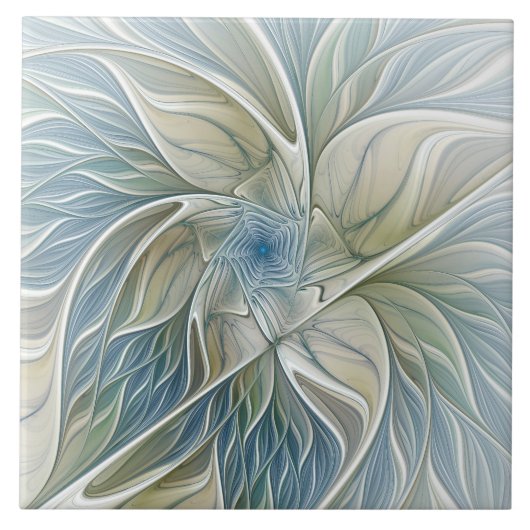 Floral Dream Pattern Abstract Blue Khaki Fractal Tegeltje (Voorkant)