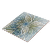 Floral Dream Pattern Abstract Blue Khaki Fractal Tegeltje (Zijkant)
