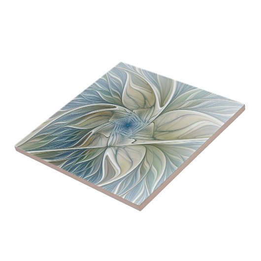 Floral Dream Pattern Abstract Blue Khaki Fractal Tegeltje (Zijkant)