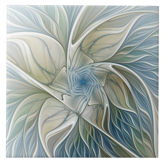Floral Dream Pattern Abstract Blue Khaki Fractal Tegeltje (Voorkant)