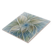 Floral Dream Pattern Abstract Blue Khaki Fractal Tegeltje (Zijkant)