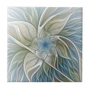 Floral Dream Pattern Abstract Blue Khaki Fractal Tegeltje