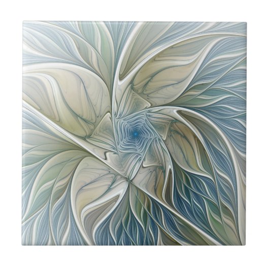 Floral Dream Pattern Abstract Blue Khaki Fractal Tegeltje (Voorkant)
