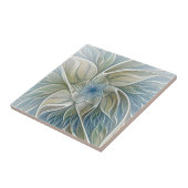 Floral Dream Pattern Abstract Blue Khaki Fractal Tegeltje (Zijkant)