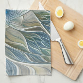 Floral Dream Pattern Abstract Blue Khaki Fractal Theedoek (Quarter Fold)