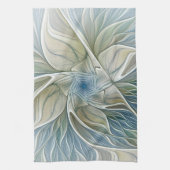 Floral Dream Pattern Abstract Blue Khaki Fractal Theedoek (Verticaal)