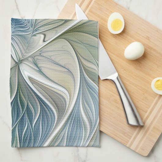 Floral Dream Pattern Abstract Blue Khaki Fractal Theedoek (Quarter Fold)