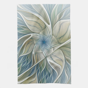 Floral Dream Pattern Abstract Blue Khaki Fractal Theedoek