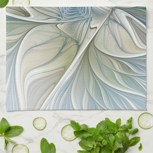 Floral Dream Pattern Abstract Blue Khaki Fractal Theedoek (Gevouwen)