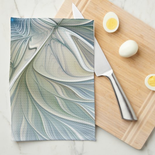 Floral Dream Pattern Abstract Blue Khaki Fractal Theedoek (Quarter Fold)