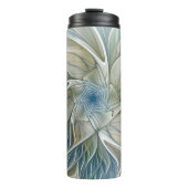 Floral Dream Pattern Abstract Blue Khaki Fractal Thermosbeker (Voorkant)