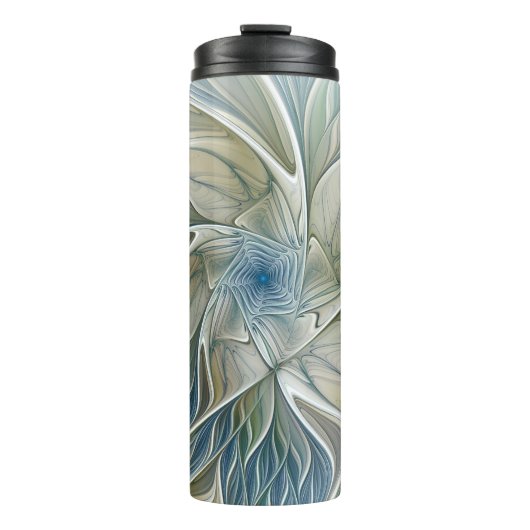 Floral Dream Pattern Abstract Blue Khaki Fractal Thermosbeker (Voorkant)