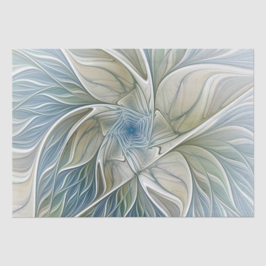 Floral Dream Pattern Abstract Blue Khaki Fractal Tissuepapier (Voorkant)