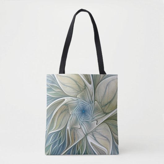 Floral Dream Pattern Abstract Blue Khaki Fractal Tote Bag (Voorkant)