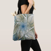 Floral Dream Pattern Abstract Blue Khaki Fractal Tote Bag (Dichtbij)