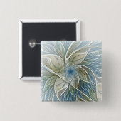 Floral Dream Pattern Abstract Blue Khaki Fractal Vierkante Button 5,1 Cm (Voorkant /achterkant)