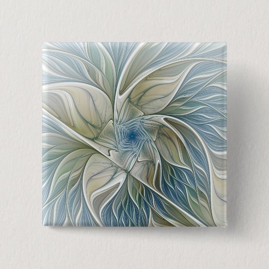 Floral Dream Pattern Abstract Blue Khaki Fractal Vierkante Button 5,1 Cm (Voorkant)