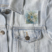 Floral Dream Pattern Abstract Blue Khaki Fractal Vierkante Button 5,1 Cm (In situ)
