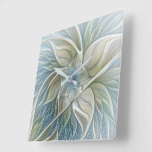 Floral Dream Pattern Abstract Blue Khaki Fractal Vierkante Klok (Hoek)