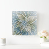 Floral Dream Pattern Abstract Blue Khaki Fractal Vierkante Klok (Huis)