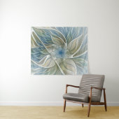 Floral Dream Pattern Abstract Blue Khaki Fractal Wandkleed (In Situ (horizontaal))