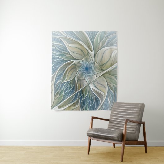Floral Dream Pattern Abstract Blue Khaki Fractal Wandkleed (In situ)