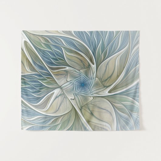 Floral Dream Pattern Abstract Blue Khaki Fractal Wandkleed (Voorkant (horizontaal))