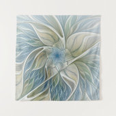 Floral Dream Pattern Abstract Blue Khaki Fractal Wandkleed (Voorkant)