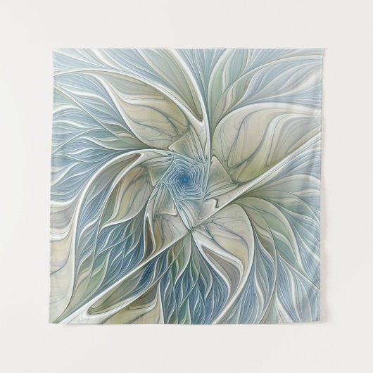 Floral Dream Pattern Abstract Blue Khaki Fractal Wandkleed (Voorkant)