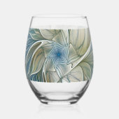 Floral Dream Pattern Abstract Blue Khaki Fractal Wijnglas Zonder Voet (Achterkant)