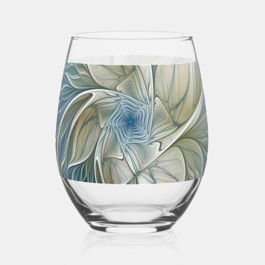Floral Dream Pattern Abstract Blue Khaki Fractal Wijnglas Zonder Voet (Achterkant)
