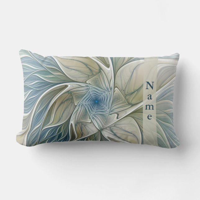 Floral Dream Pattern Abstracte Art Blue Khaki Naam Kussen (Voorkant)
