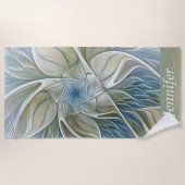 Floral Dream Pattern Abstracte Art Blue Khaki Naam Strandlaken (Voorkant)