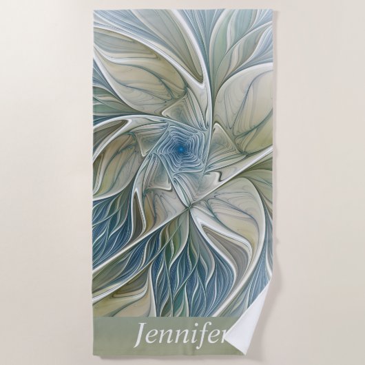 Floral Dream Pattern Abstracte Art Blue Khaki Naam Strandlaken (Voorkant)