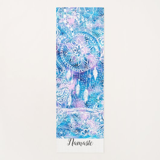 Floral dreamcatcher turquoise waterverf namaste yogamat (Voorkant)